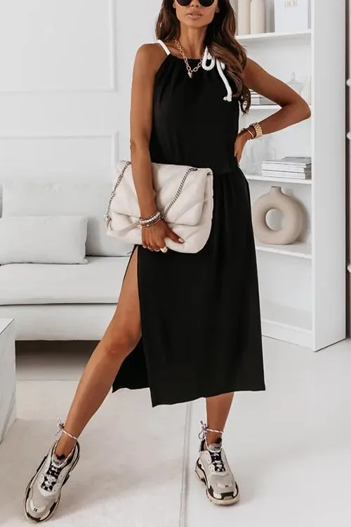 Halter Neck Slit Sleeveless Dress