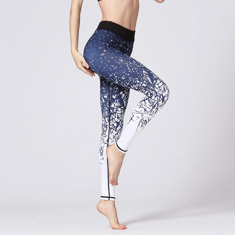 Jungle series leaf print yoga pants quick-drying stretch fitness branch print pants