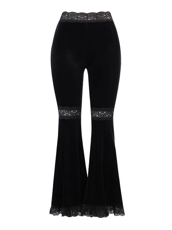 Lace Paneled Velvet Flare Pants