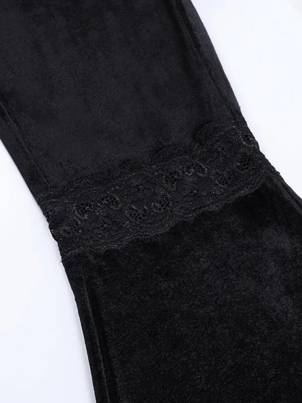 Lace Paneled Velvet Flare Pants