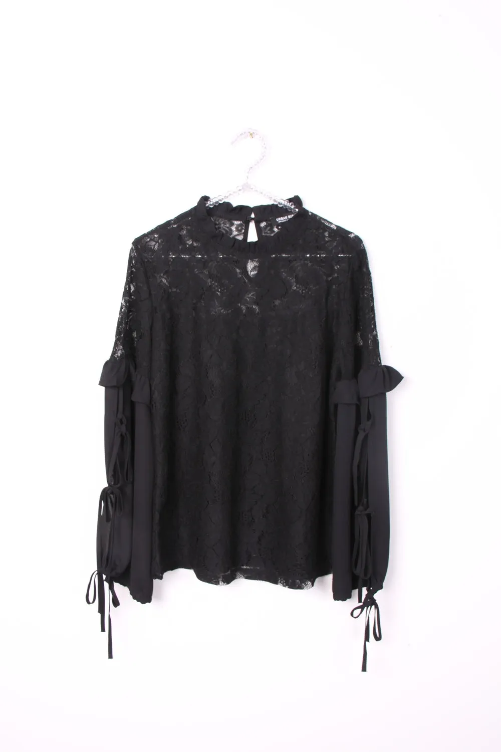 Lace Ruffle Tie Sleeve Blouse Top