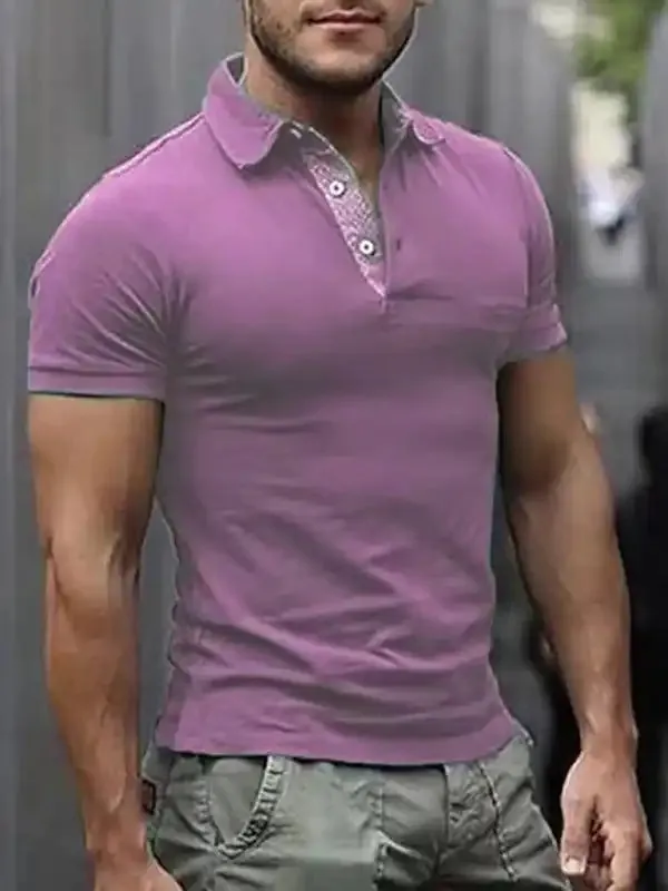 Men’s Solid Color Lapel Short Sleeve POLO Shirt