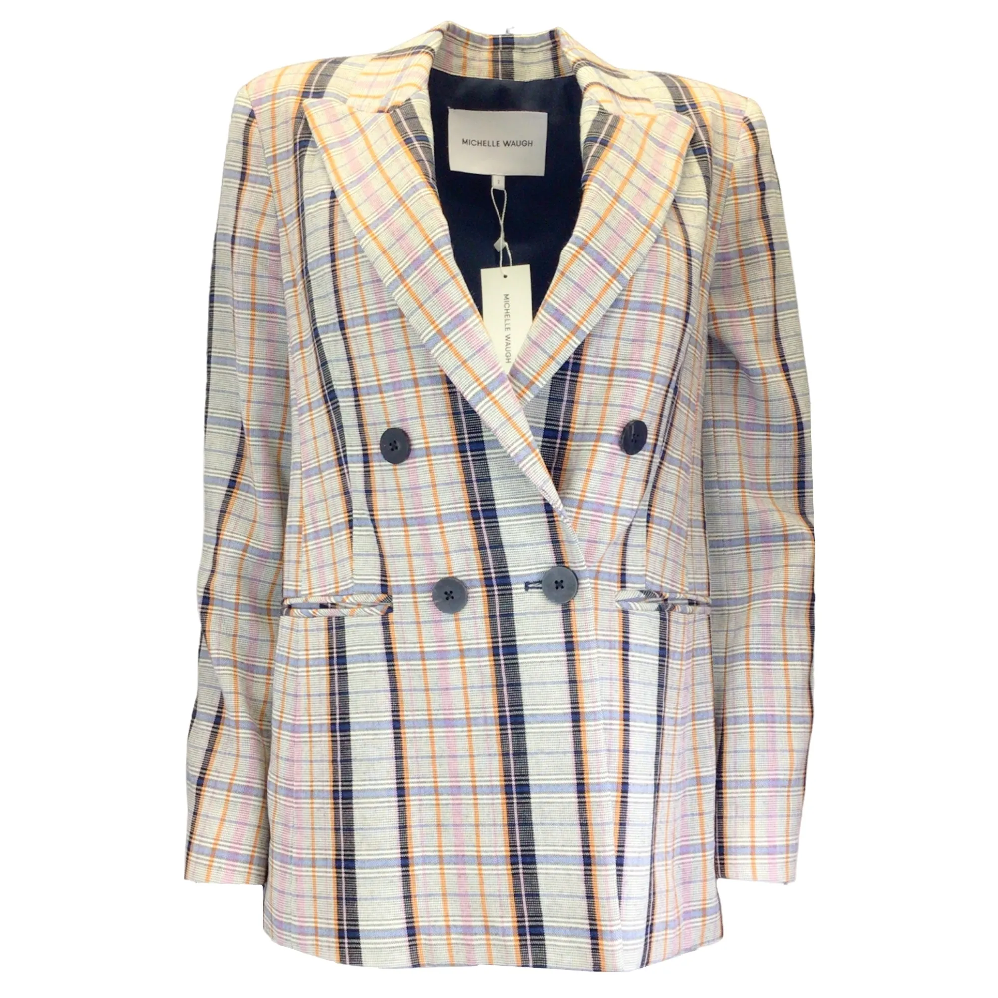 Michelle Waugh Multicolored Plaid Wool Blazer