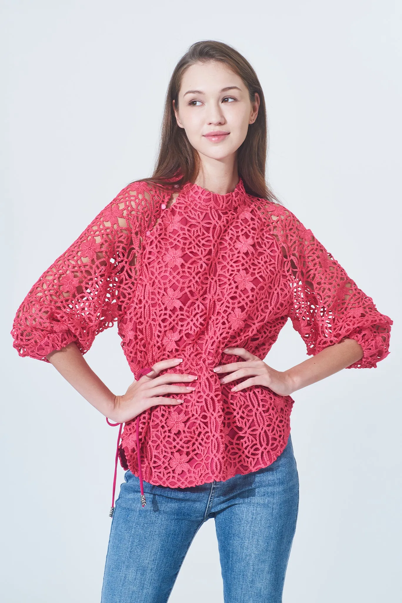 NAOMI Floral Lace Top (Fuchsia)