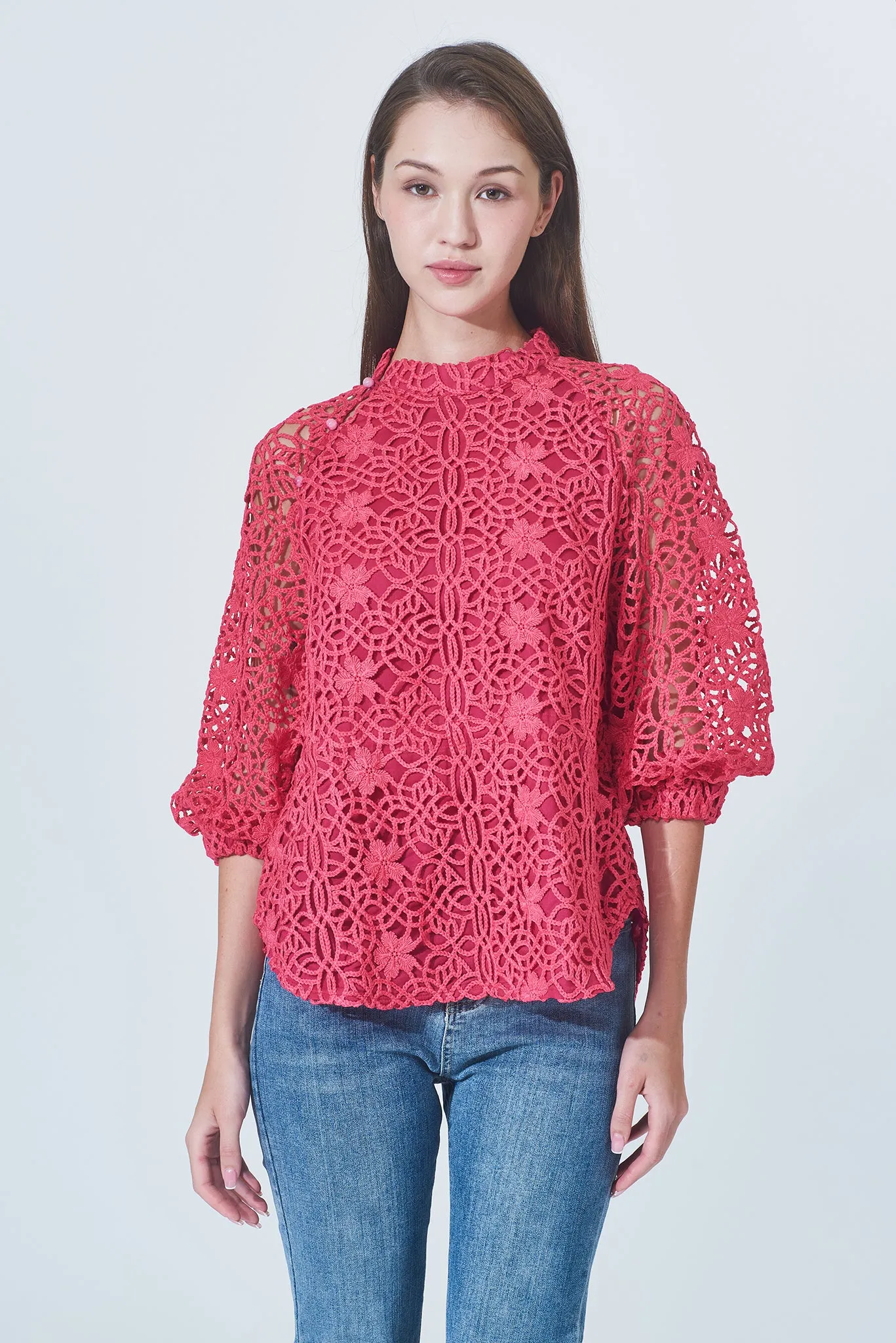 NAOMI Floral Lace Top (Fuchsia)