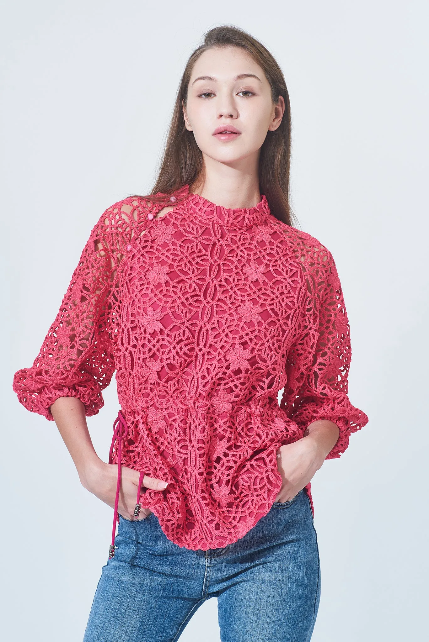 NAOMI Floral Lace Top (Fuchsia)