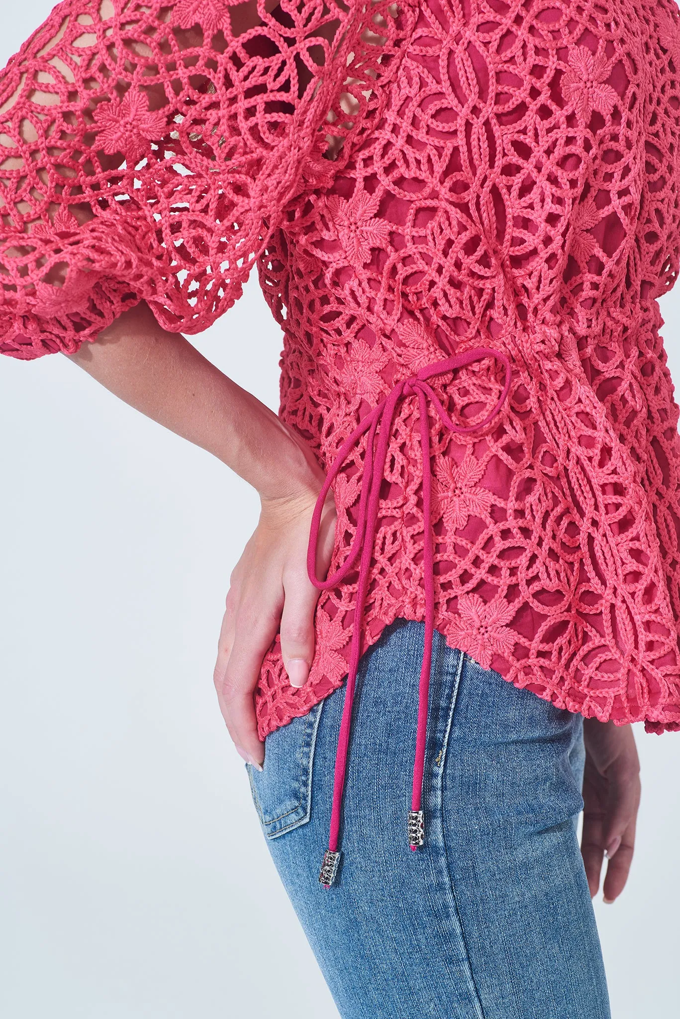 NAOMI Floral Lace Top (Fuchsia)