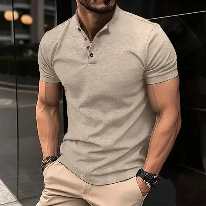 New Men’s Button Henley Collar Sports Polo Shirt