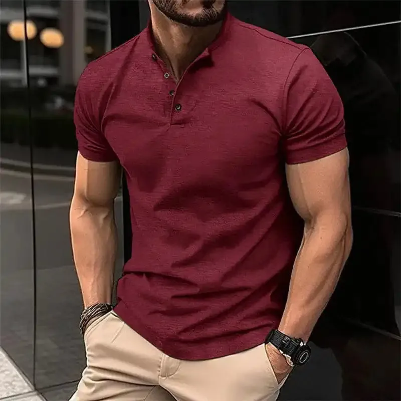 New Men’s Button Henley Collar Sports Polo Shirt