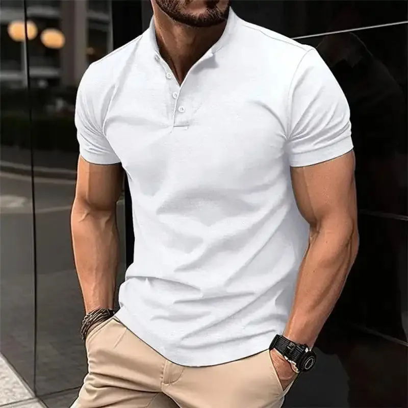 New Men’s Button Henley Collar Sports Polo Shirt