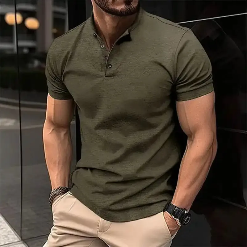 New Men’s Button Henley Collar Sports Polo Shirt