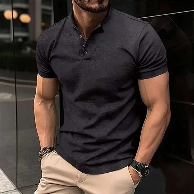 New Men’s Button Henley Collar Sports Polo Shirt