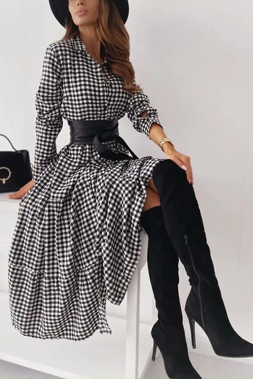 Pliad Button Ruffles Long Sleeve Maxi Dress