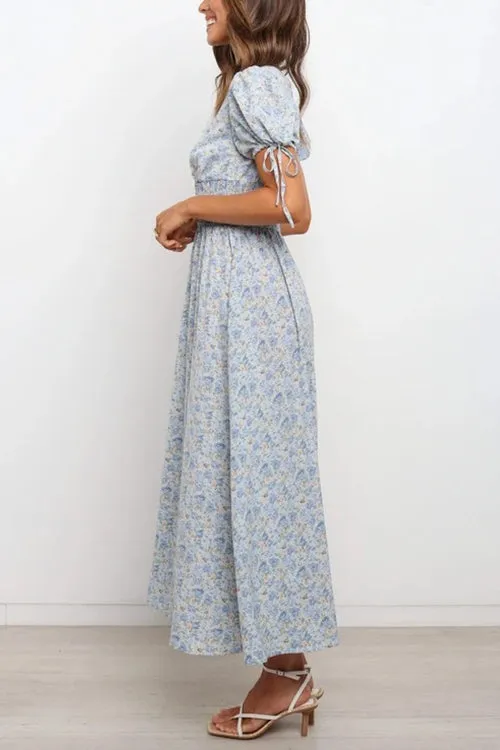 Shirred Waist V Neck Maxi Dress