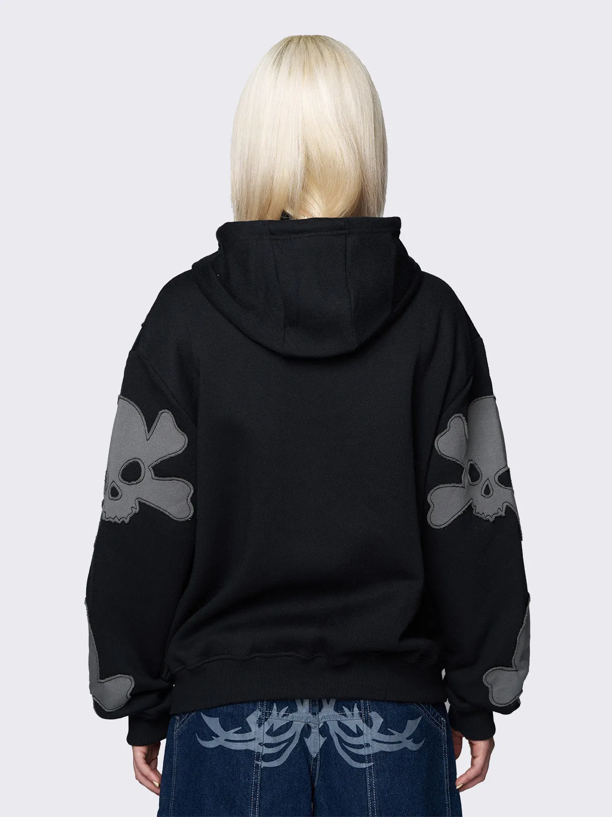 Skull Craft Patch Oversized Zip Up Hoodie