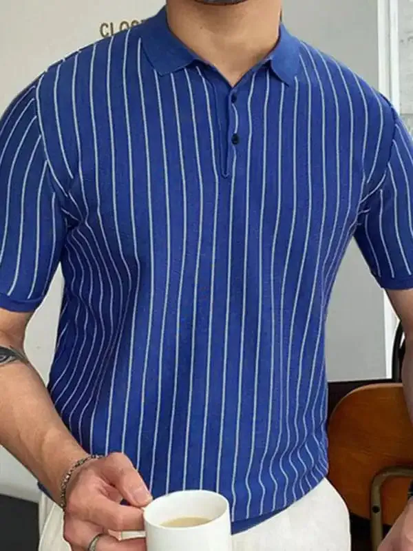 Summer new striped sweater short-sleeved lapel business Polo shirt