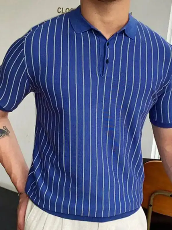 Summer new striped sweater short-sleeved lapel business Polo shirt