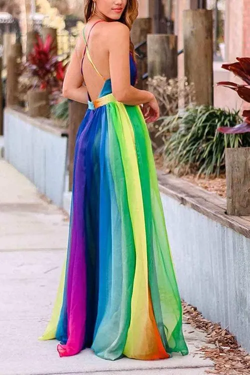 V Neck Backless Maxi Dress