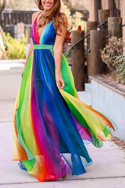 V Neck Backless Maxi Dress