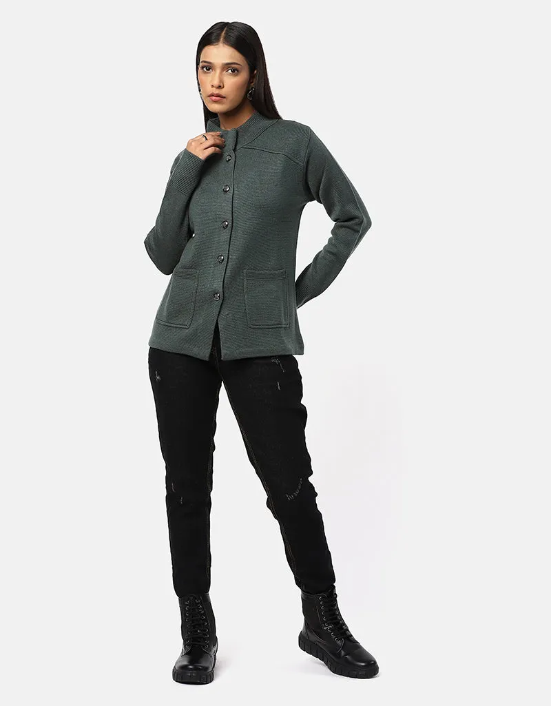 Women Woolen Ban Neck With Front Pocket