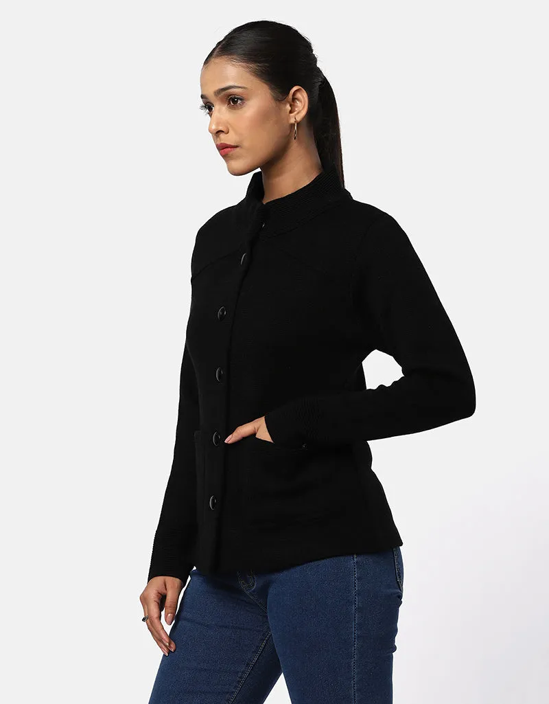 Women Woolen Ban Neck With Front Pocket