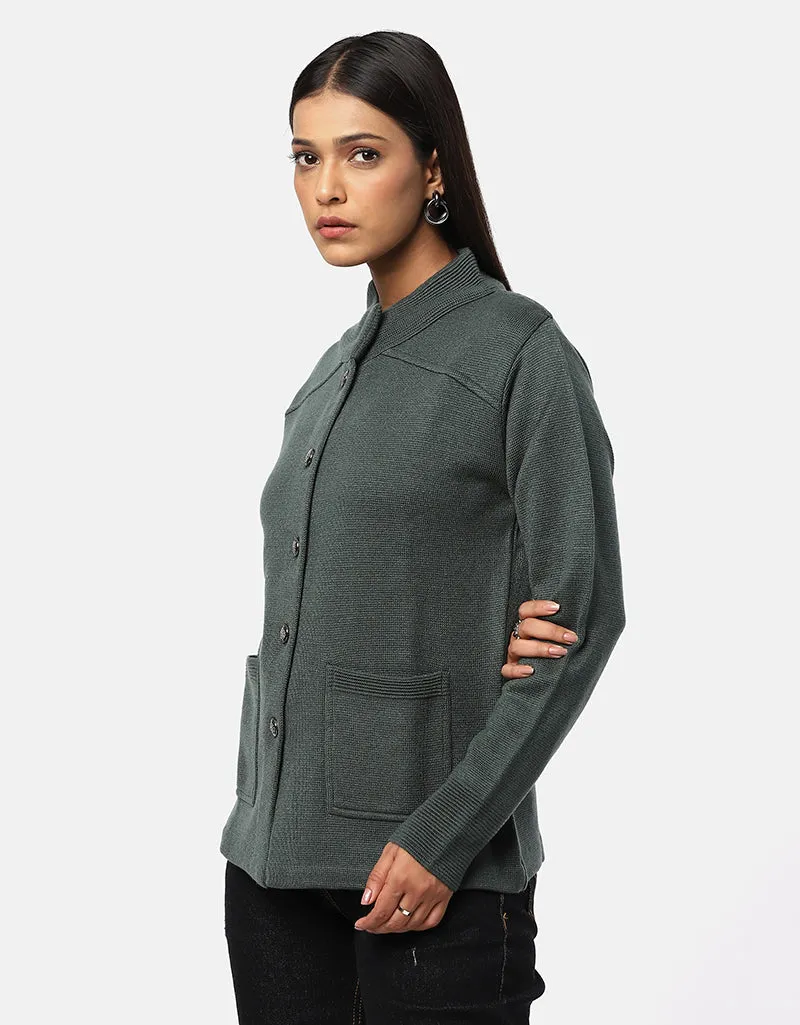 Women Woolen Ban Neck With Front Pocket